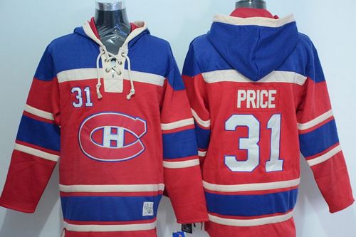 Canadiens #31 Carey Price Red Sawyer Hooded Sweatshirt Stitched NHL Jersey